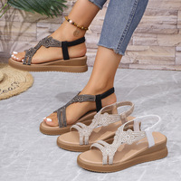 Nouvelle Collection Été 2026 : Sandales compensées décontractées à plateforme et semelle épaisse, style K, avec strass et bout ouvert, pour la plage