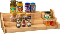 Moderno y Sostenible Estante de Especias de Madera Tipo Soporte, Organizador Rectangular para Gabinete de Cocina, Exhibidor Expandible de Bambú de Tres Niveles