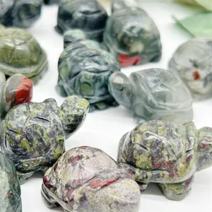 Wholesale Gemstone Small Size Carvings Crystal Crafts Natural Healing Dragon Blood Stone Mixed Turtle Decoration For Sale