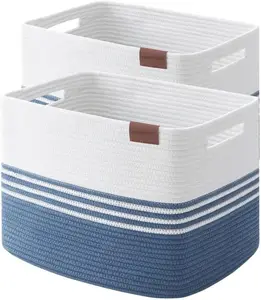 Wholesale 2 Pack 44L Cotton Rope Blanket Basket For Organizing For Closet Large Storage Baskets Toy For Storage Basket