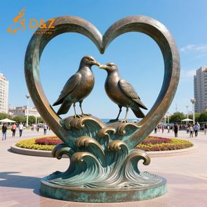 Escultura de Gaviota de Bronce de D&Z Art Group, Estatua de Pareja de Aves de Metal para Jardín Exterior, Decoración Artística Romántica para Paisajes de Parques - Product Image 1