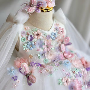 סיטונאי פרח לבן רקמת כדור שמלות ילדים מסיבת יום הולדת תינוק בנות נסיכה בגדי חתונה - Product Image 2