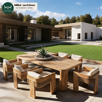 Ensemble de table et de chaises en teck d'extérieur moderne, imperméable, résistant aux UV, ensemble de table à manger pour villa, parc, cour, mobilier de jardin pour hôtel, patio