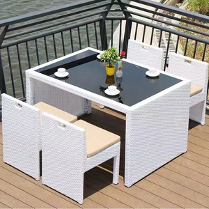 Bộ Sân Vườn Tiết Kiệm Không Gian Ngoài Trời Bộ Đồ Nội Thất Sân Vườn Bằng Mây Bền Bộ Bàn Ăn Ngoài Trời Ghế Bàn Vườn - Product Image 1