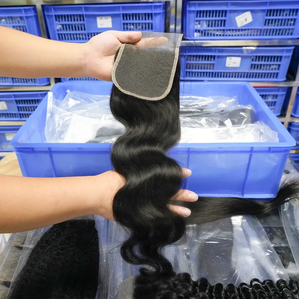 Wholesale Price Real Human Hair Body Wave 100% HD Brazilian Hair 4X4 Top Lace Closure