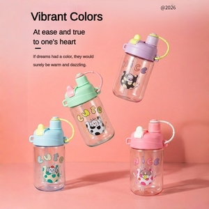 Botella de Agua Transparente de Plástico para Niños con Pajita, Diseño de Dibujos Animados, Taza Deportiva Portátil para Niños de Preescolar y Escolares - Product Image 4