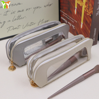 Trousse à crayons durable en PVC et PU - Étui de rangement de bureau transparent, porte-papeterie en PVC à fermeture éclair pour étudiants et employés de bureau