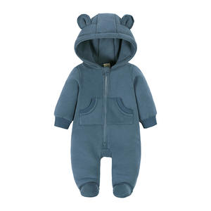 Winterkleid ung Kinder einfarbig Bär Jumps uit Neugeborene Langarm Langarm Kapuze 0-12 Monate Baby Mädchen Reiß verschluss Stram pler - Product Image 2