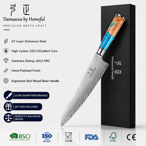 Couteau <span class=keywords><strong>de</strong></span> <span class=keywords><strong>chef</strong></span> classique à lame pleine en acier inoxydable VG10 à 67 couches, 6-7,9 pouces, damas, ambidextre, ensemble <span class=keywords><strong>de</strong></span> couteaux en résine bleue - Product Image 1