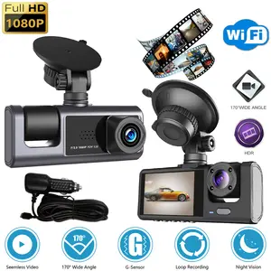 Obiettivo wifi auto DVR Hd 1080p 3 120 gradi grandangolare anteriore e posteriore macchina fotografica Dvr videoregistratore Dashcam