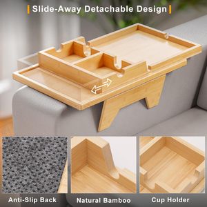 Maßgefertigtes Abnehmbares Bambus-Sofa-Armlehnen-Tablett Tragbarer Beistelltisch <span class=keywords><strong>Couchbar</strong></span> mit Getränkehalter für Getränke Snacks Fernbedienung für Küchengebrauch - Product Image 5
