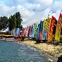 Drapeaux de plage promotionnels pour restaurants, en polyester imperméable, avec mât en aluminium, style volant, impression numérique, pour extérieur