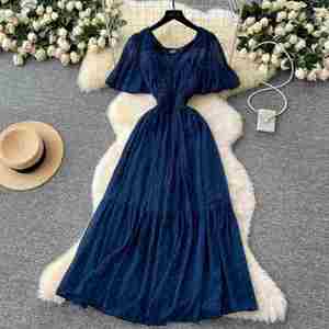 Vestido Midi de Verano para Mujer, Estilo Vintage, Cuello Cuadrado, Tejido de Gasa, Corte en A, Ajustado, Casual, Transpirable y Sostenible, Cintura Imperio - Product Image 3