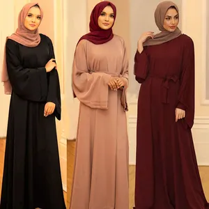 Vestido abaia de cor lisa para mulheres, cores sólidas estilo kaftan para mulheres roupas islâmicas de dubai turquia