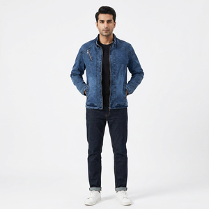 2026 Fall Fashion Vintage Coated Stand Collar Front Logo High Quality Zipper Slim Casual Classic <b>Denim</b> <b>Jacket</b> 100% Cotton for - Product Image 1