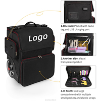 Valise de maquillage portable en nylon avec logo personnalisé, valise à roulettes pour maquilleur, sac de transport pour maquilleur