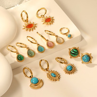 Ensemble de bijoux élégants en acier inoxydable pour femmes, collier avec pendentif turquoise et boucles d'oreilles, plaqué or