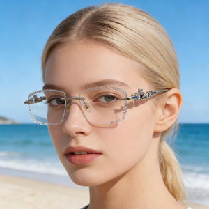 Gafas de Sol Cuadradas de Lujo sin Marco, Unisex, Metal Negro, Plástico, Lentes de PC con Protección UV400, Bordes con Corte de Diamante, Pedrería, ZX 98517 - Product Image 4