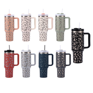 40oz stainless steel tumbler burgundy leopard print bpa-free <b>with</b> <b>straw</b> double-wall 40oz stainless steel tumbler - Product Image 4