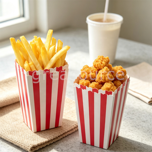 Caja de PVC roja y blanca con temática de dulces para exhibición de comida en restaurantes, carros de comida, cines y presentaciones de aperitivos de comida rápida (papas fritas, pollo frito, palomitas de maíz) - Product Image 2