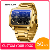 Jam Tangan Digital Elektronik Pria Mewah OEM Custom LOGO Sanda 6163, Olahraga, Tahan Air, Hitung Mundur, Quartz, untuk Pria, Reloj