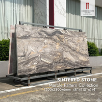 Dalle en pierre frittée effet marbre marron de luxe 1200x2800mm, 6mm, brillante, grand format, en grès cérame pour revêtement mural et sol