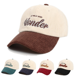 Wonder Corduroy Baseball Cap Unisex Embroidered Letter Design Autumn Winter Hat - Product Image 1