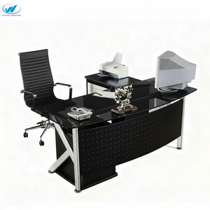 Mesa de Escritório de Luxo em Vidro em Forma de L, Design Moderno Ergonômico com Pernas de Metal para Escritório - Product Image 1