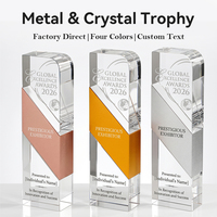 Trophée personnalisé en métal et cristal, plaque gravée sur colonne pour la reconnaissance de l'excellence d'entreprise lors de galas annuels