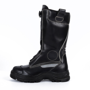 Bottes de pompier longues en cuir personnalisées avec logo DFF0115, avec bordure réfléchissante grise haute visibilité, bottes de sécurité - Product Image 6