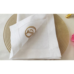 Grosir polos putih Linen katun Hemstitch tepi kustom Monogram bordir dan alami serbet tenun sederhana terlihat serbet kain