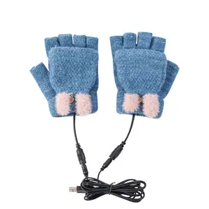 USB 2.0 Powered Stripes Heating Pattern Knitting Wool Heating Mittens Hands Gloves