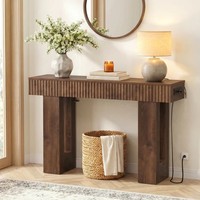 Table console de luxe de 47 pouces avec 2 tiroirs et prises USB-C, table de salon moderne à cannelures avec rangement, table de canapé