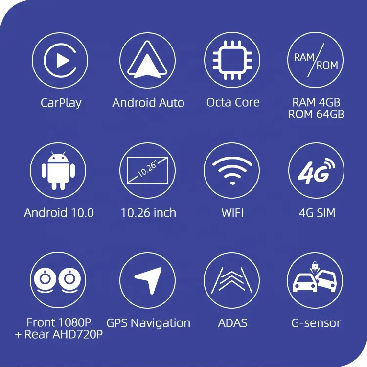 Fabriek Groothandel 10.26 Inch 4G Touchscreen Auto Dashcam Voor Carplay Androidd Auto Gps Navigatie