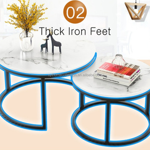 Ensemble de tables basses rondes modernes minimalistes et peu encombrantes avec plateau en MDF <span class=keywords><strong>effet</strong></span> <span class=keywords><strong>marbre</strong></span> et tables gigognes à structure en fer pour salon - Product Image 5