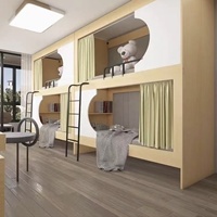 Lit superposé moderne personnalisé en MDF E0 pour dortoir, avec rangements intégrés et étagères murales, assemblage PTA, pour chambre, hôtel, hôpital, 5 unités
