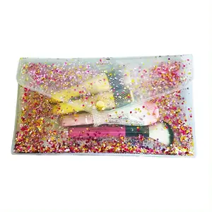 Transparent PVC metallic zip Makeup Bag Carry on Travel Portable Snap Button Cosmetics Lipstick Change Jewelry Brush Storage Bag
