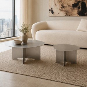Modernes Handgefertigtes Gebürstetes Edelstahl Couchtisch-Set mit Langlebigem Design für Wohnzimmermöbel - Product Image 3