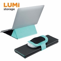 Support d'ordinateur portable pliable en cuir PU léger et polyvalent CSB-01, support de tablette portable de bureau avec sac de rangement pour souris et poche en filet