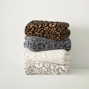 BLA Soft Leopard Fluffy Luxury Cotton Thick Knitted Throw Blanket for Sofa Adult Kids for Winter
