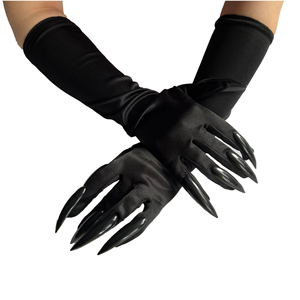 Black <b>Long</b> Finger <b>Gloves</b> with Fake Pointed Nail Extensions Costume Mittens Gothic Style Spandex/Cotton for Casual Wear - Product Image 1