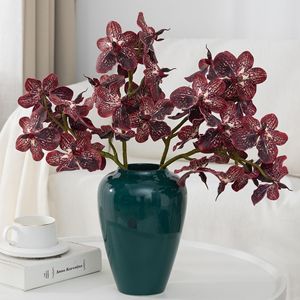 Orquídeas Artificiales Meng Jie, 7 Cabezas, Arreglo en Jarrón de Plástico PU, Decoración para Bodas y Hogar - Product Image 1