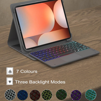 Funda con Teclado Táctil Universal de Cuero para Tablet, Teclado Inalámbrico Retroiluminado para Tablets Android/iOS/Windows de 9-11 Pulgadas