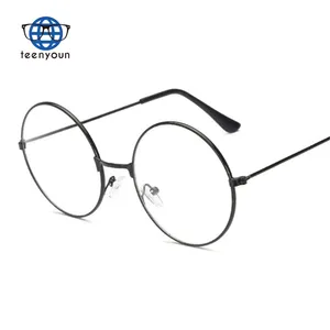 نظارات بعدسات شفافة بإطار معدني عتيق من سن المراهقة نظارات نظارات سوداء ذات دائرة مستديرة كبيرة الحجم