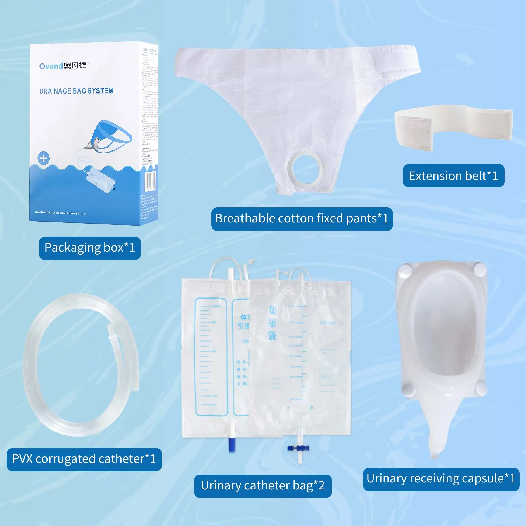 Ovand038 Disposable Medical Silicone External Sterile Urine Bag Convenient Urine Collector Urine Drainage Bag