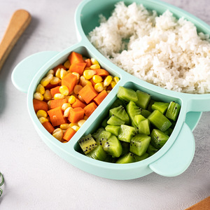 Assiette à ventouse en silicone pour bébé, avec cuillère d'apprentissage, vaisselle pour enfants, assiette à ventouse singe simple - Product Image 4