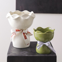 Vase en céramique pour bouquet de fleurs, style moderne et minimaliste, haut de gamme, décoratif, léger luxe, petit format, en émail coloré, pour arrangement floral