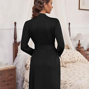 Accappatoio in Raso per <span class=keywords><strong>Donna</strong></span> con Logo Personalizzato, Kimono Nero per <span class=keywords><strong>Parrucchieri</strong></span>, Spa e Salone, Maniche Tre Quarti, Comodo - Product Image 4