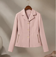 Veste en cuir véritable rose pour femme, coupe cintrée, boutons dorés, blazer de bureau, vente chaude