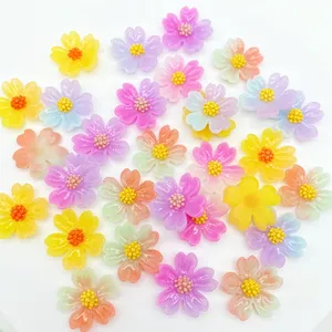 Gradient Colorful Flower Cherry Slime Filler Charms Simulation Cherry Blossom Resin Beads Home Shoes DIY Ornament Accessory
